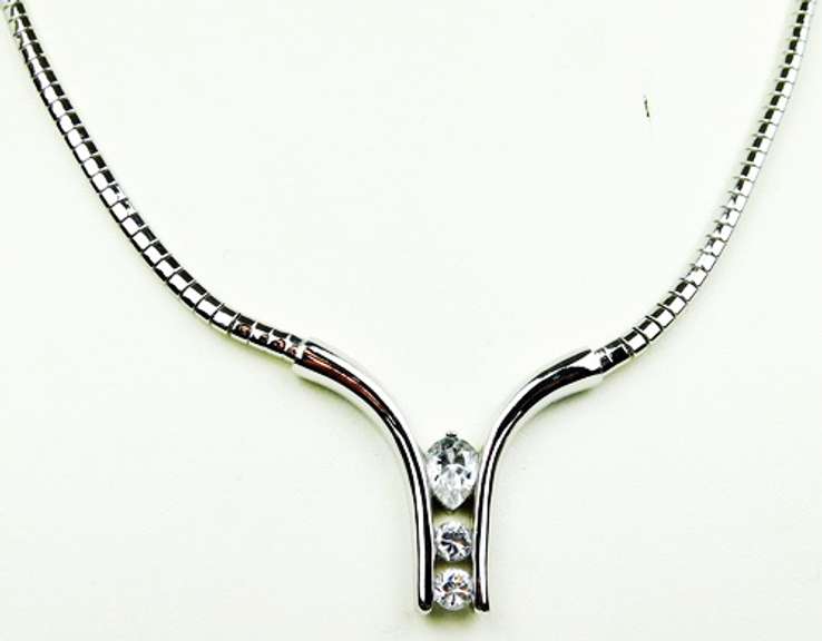 Signed Sterling Silver CZ Statement Necklace