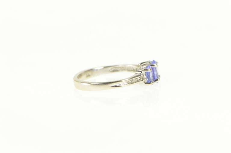 14K White Gold Oval Tanzanite Three Stone Diamond Accent Ring