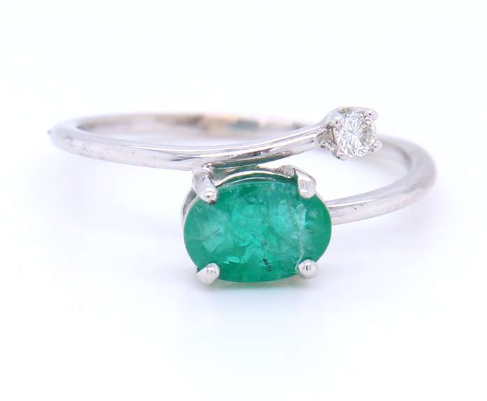 Favorite White Gold Oval Emerald and Diamond open Ring