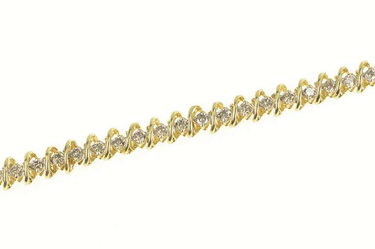 10K Yellow Gold 1.75 Ctw Diamond Classic Tennis Wavy Link Bracelet