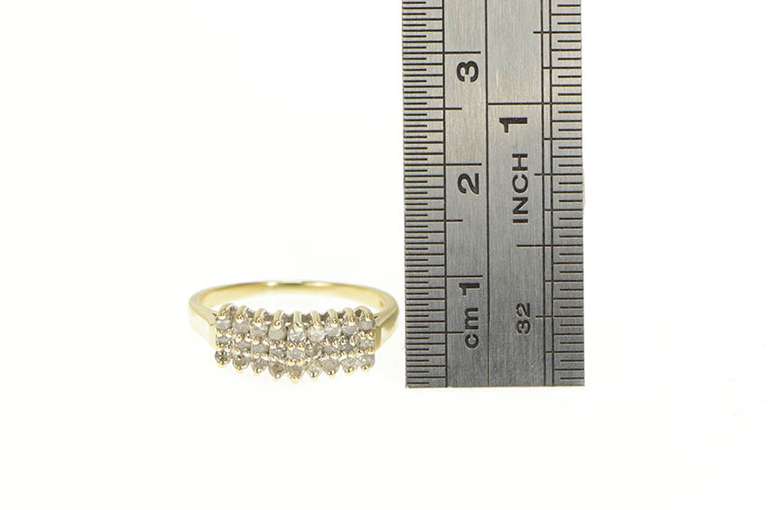 10K Yellow Gold Squared Tiered Diamond Row Band Vintage Ring