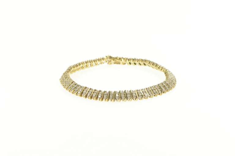 10K Yellow Gold 3.75 Ctw Diamond Wavy Striped Cluster Tennis Bracelet