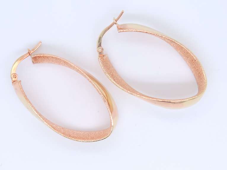 Beautiful Rose Gold H/P Textured Oval Hoop Earrings
