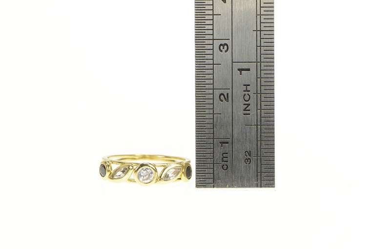 18K Yellow Gold Cubic Zirconia Black Onyx Statement Band Ring