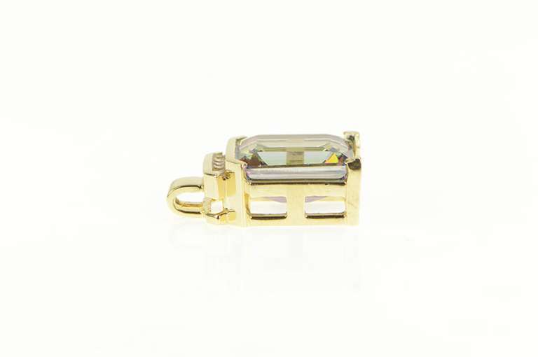 14K Yellow Gold Emerald Cut Mystic Topaz Diamond Accent Pendant