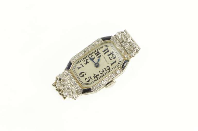 Platinum Longines Art Deco Diamond Sapphire Bow Watch