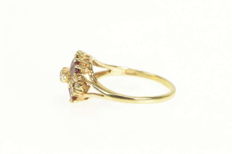 14K Yellow Gold 1.83 Ctw Diamond Baguette Ruby Halo Vintage Ring