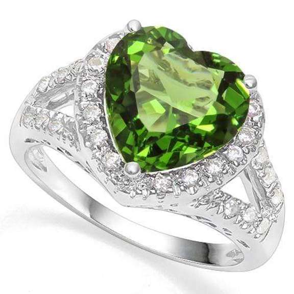 STERLING RING 10 MM HEART CUT CREATED EMERALD RING
