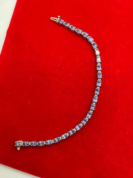 LADIES 14K GOLD DIAMOND AND TANZANITE BRACELET