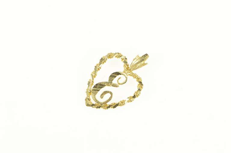 10K Yellow Gold E Heart Monogram Initial Love Symbol Pendant