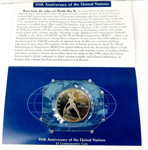 50th Anniversary of United Nations $5 Peace Coin, Uncirculated