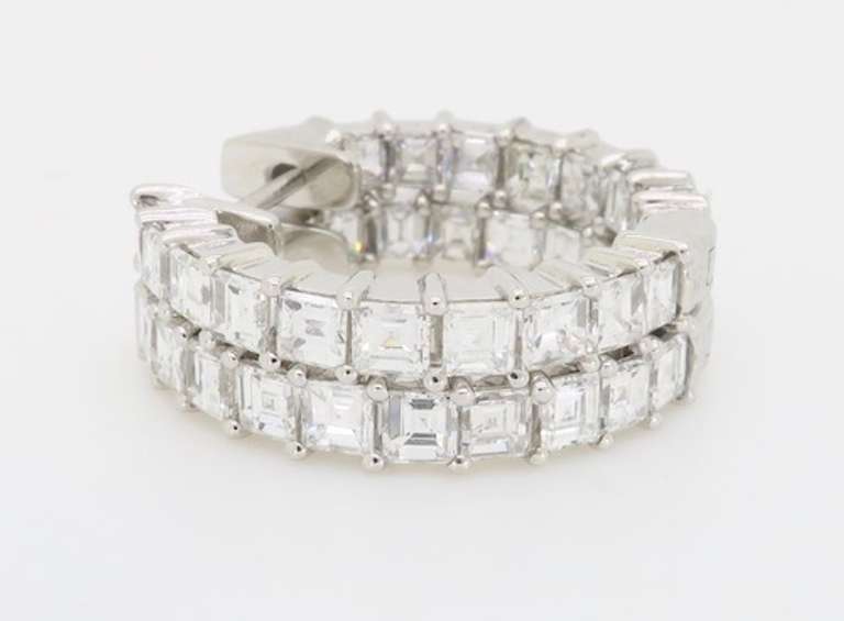 Rare Carré cut Diamond Hoop Earrings made in 18k White Gold