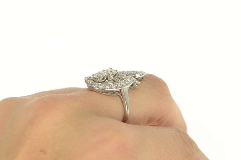 Platinum Art Deco 2.25 Ctw Diamond Freeform Statement Ring
