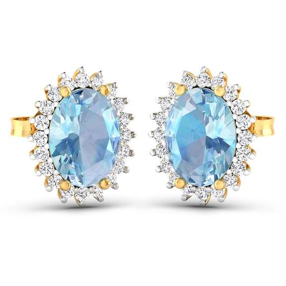 14 Kt Gold Aquamarine Diamond Earrings