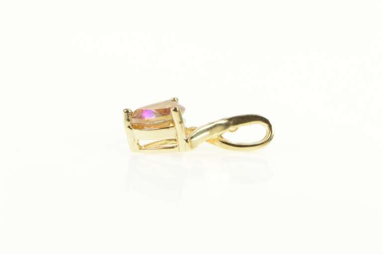 10K Yellow Gold Heart Peach Mystic Topaz Diamond Statement Pendant