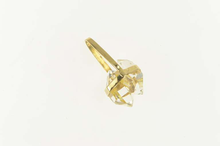 14K Yellow Gold Raw Natural Clear Quartz Crystal Point Charm/Pendant