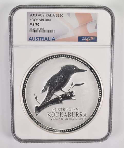 MS70 2003 Australia 30 Dollars 1 Kilo .999 Fine Silver Kookaburra - Graded NGC
