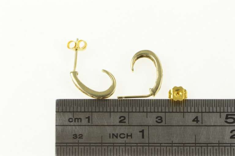 10K Yellow Gold Curved Diamond Semi Hoop Statement Earrings