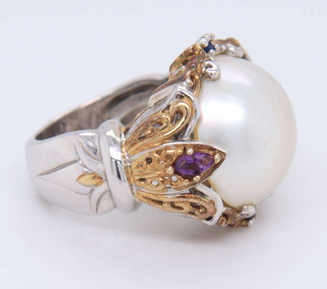 Vintage 925 Sterling Silver Pearl Dome Ring