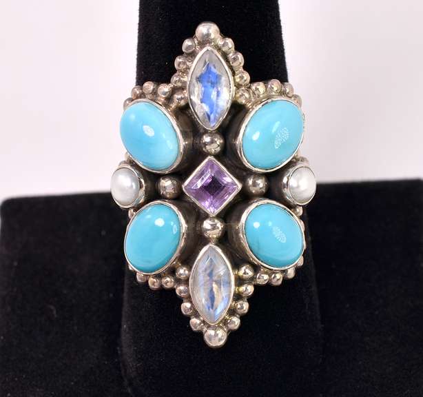 Multi-gem Sterling Silver Ring