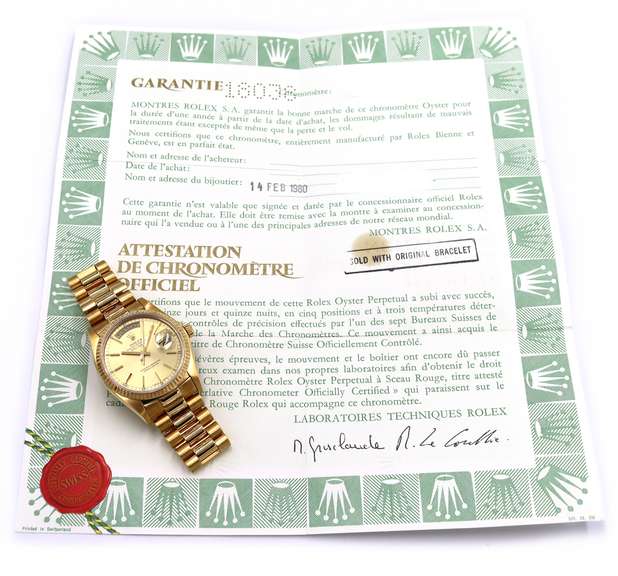 Rolex Day-Date President 18038, 36mm, 18K W/ Box & Papers