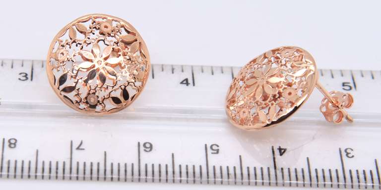 Cute Rose Gold Round Flower Stud Earrings