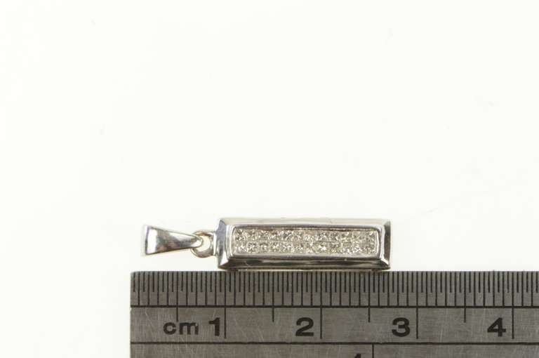 14K White Gold Princess Cut Diamond Invisible Set Bar Drop Pendant