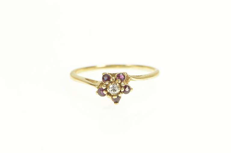 14K Yellow Gold Diamond Ruby Halo Flower Cluster Promise Ring