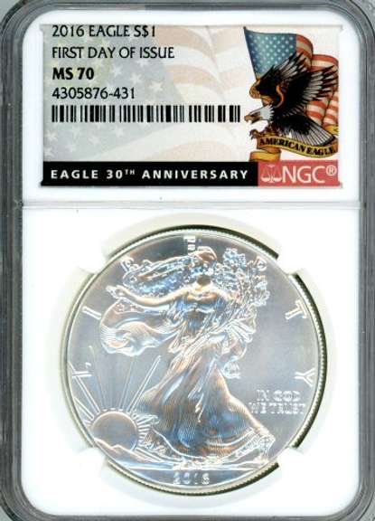 2016 First Day of Issue American Silver Eagle in NGC MS70