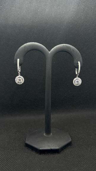 DIAMOND HALO DROP EARRINGS WITH 1.10 CT TOTAL SET IN 18K WHITE GOLD