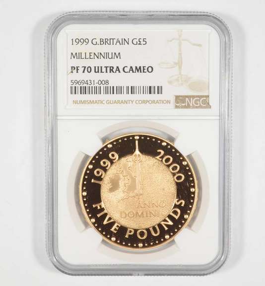 PF70 UCAM 1999 Great Britain 5 Gold Pounds - Millennium - Graded NGC