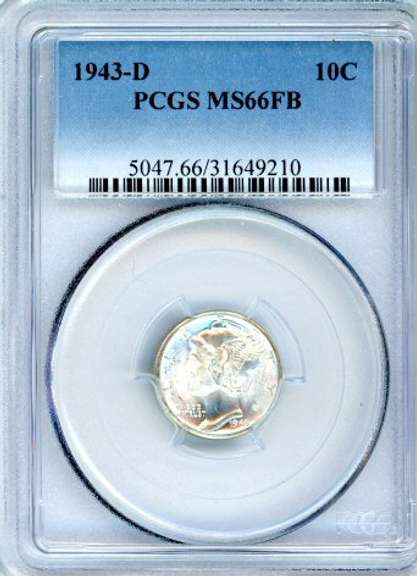 1943-D Silver Mercury Dime in MS66FB