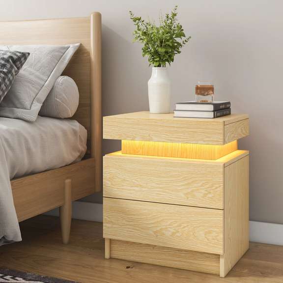 High Gloss Nightstand with 2 Drawers Bedside Table