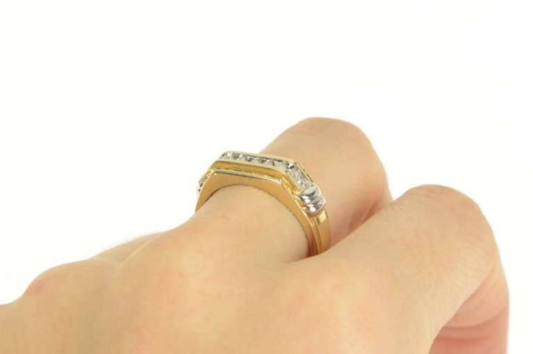 10K Yellow Gold 0.20 Ctw Diamond Squared Channel Men's Ring