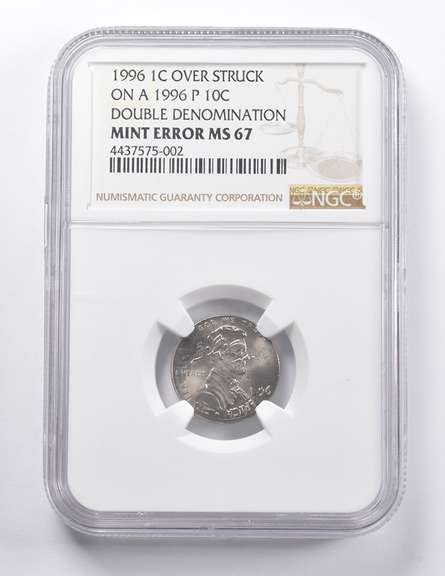 Error MS67 1996 Lincoln Memorial Cent Ovr Strk 96-P Dime DBL Denom NGC