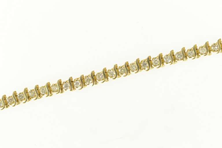 14K Yellow Gold 1.75 Ctw Diamond Wavy Vintage Tennis Bracelet