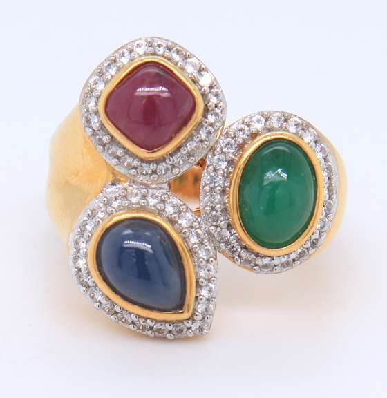 925 Sterling Silver Multi color Gemstone Ring