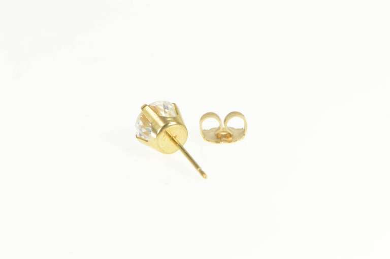 14K Yellow Gold Round Single Solitaire Cubic Zirconia Stud Earring