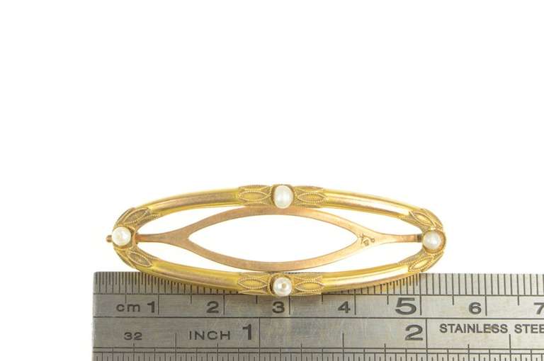 14K Yellow Gold Victorian Seed Pearl Ornate Scarf Clip