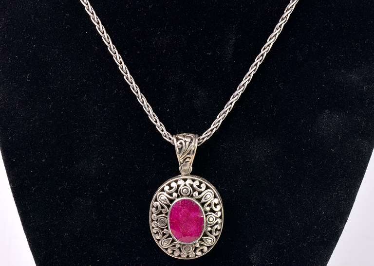 Sterling Necklace With Ruby Pendant