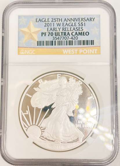 One certified proof, pf70 silver dollar
