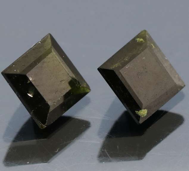 Princess cut 2.14ct midnight olive green Tourmaline pair