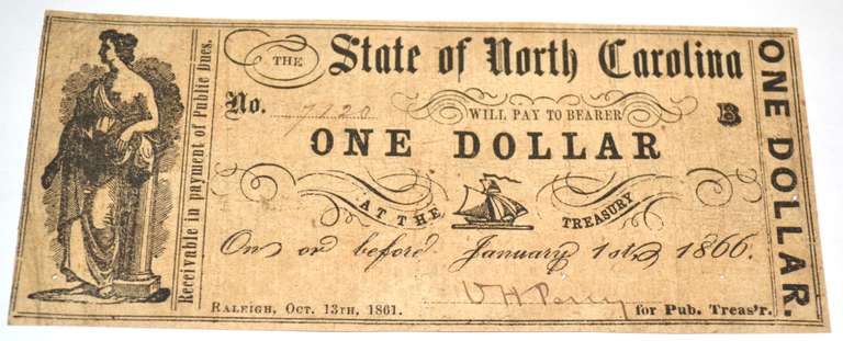 $ 1 State of North Carolina Raleigh 1861 Note