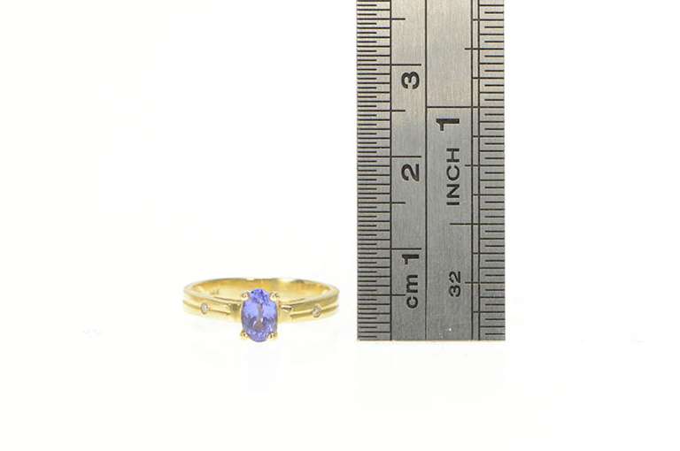 14K Yellow Gold Oval Tanzanite Diamond Accent Vintage Ring