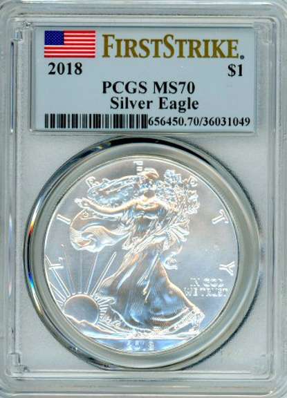 2018 American Silver Eagle in PCGS MS70 First Strike