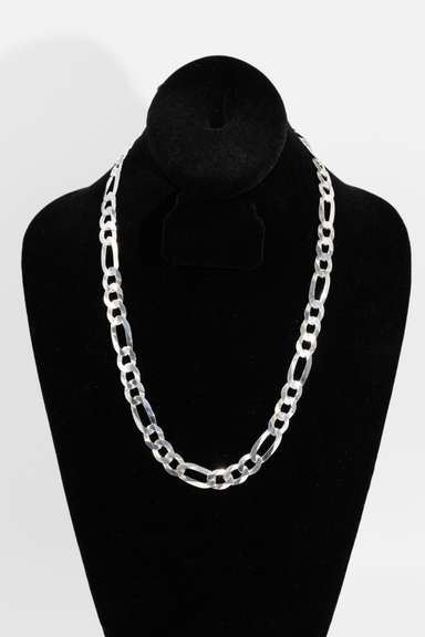 Men's 11mm Solid .925 Sterling Silver Flat Figaro Chain Link Italy Necklace 28"