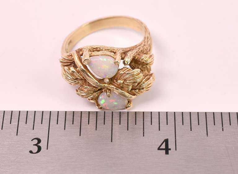 Gorgeous Leaf and Vine Opal Ring in 14K Yellow Gold