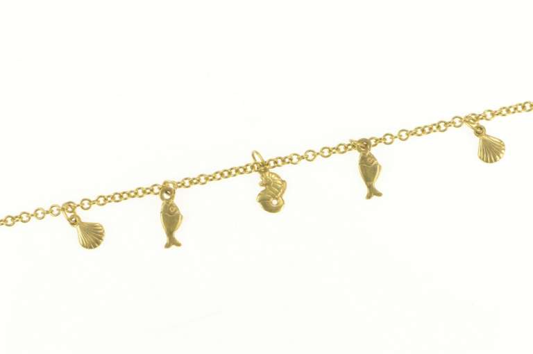 14K Yellow Gold Sea Shell Fish Ocean Motif Chain Anklet Bracelet