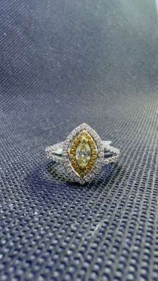 FANCY YELLOW .80 CT MARQUI DIAMOND ENGAGEMENT RING