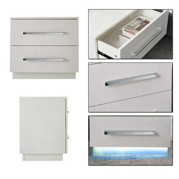 High Gloss LED Light Nightstand With 2 Drawers
